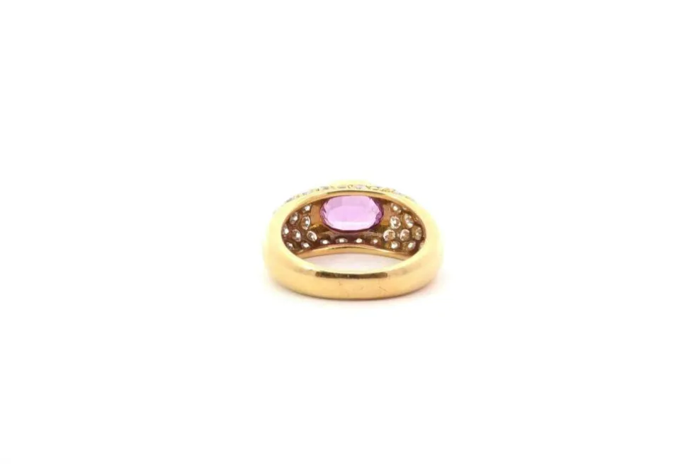 Bague vintage or jaune saphir rose et diamants