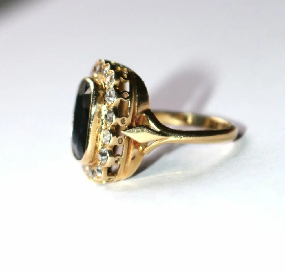 Bague Vintage Or Jaune Saphir Bleu Intense