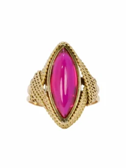 Bague vintage or jaune torsadé rubis