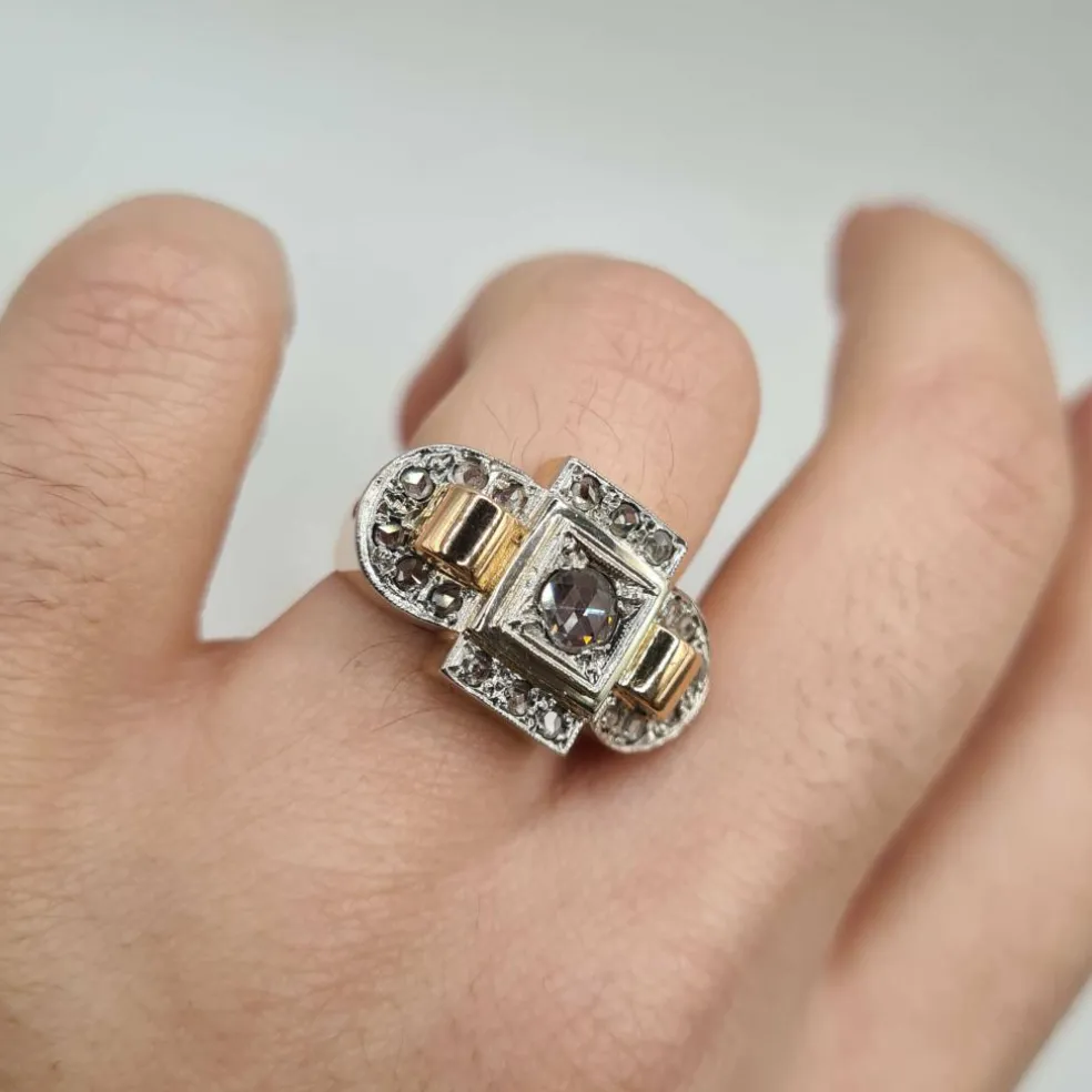 Bague vintage or rose diamants