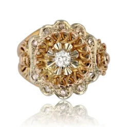 Bague vintage or rose et diamants