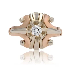 Bague vintage or rose or blanc diamant