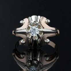 Bague vintage or rose or blanc diamant