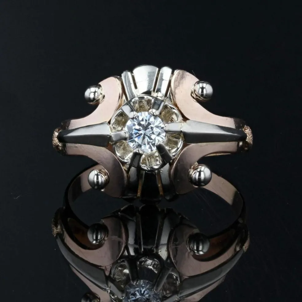 Bague vintage or rose or blanc diamant