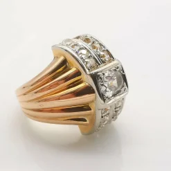 Bague vintage or rose platine & diamants