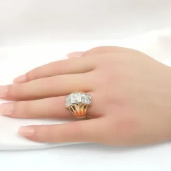 Bague vintage or rose platine & diamants