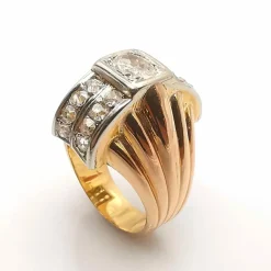Bague vintage or rose platine & diamants