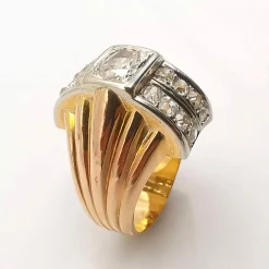 Bague vintage or rose platine & diamants