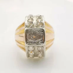 Bague vintage or rose platine & diamants