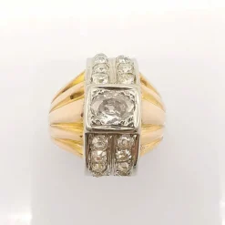 Bague vintage or rose platine & diamants