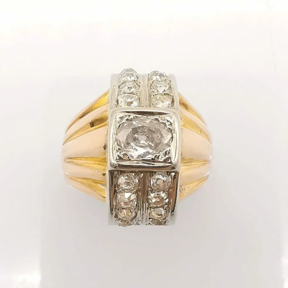 Bague vintage or rose platine & diamants