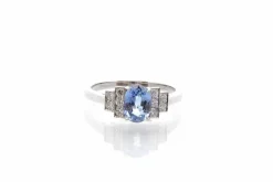 Bague vintage platine, saphir, diamants