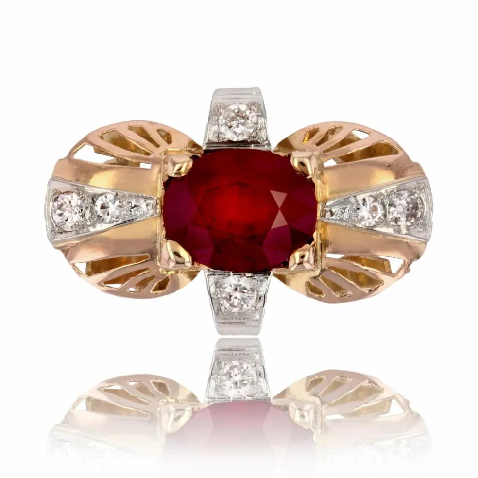 Bague vintage rubis et diamants