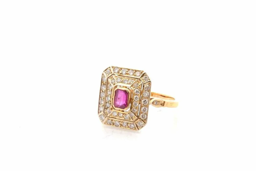 Bague vintage rubis et diamants en or 18k