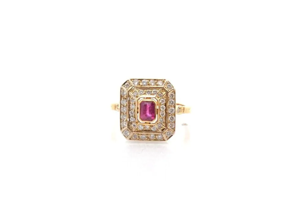 Bague vintage rubis et diamants en or 18k