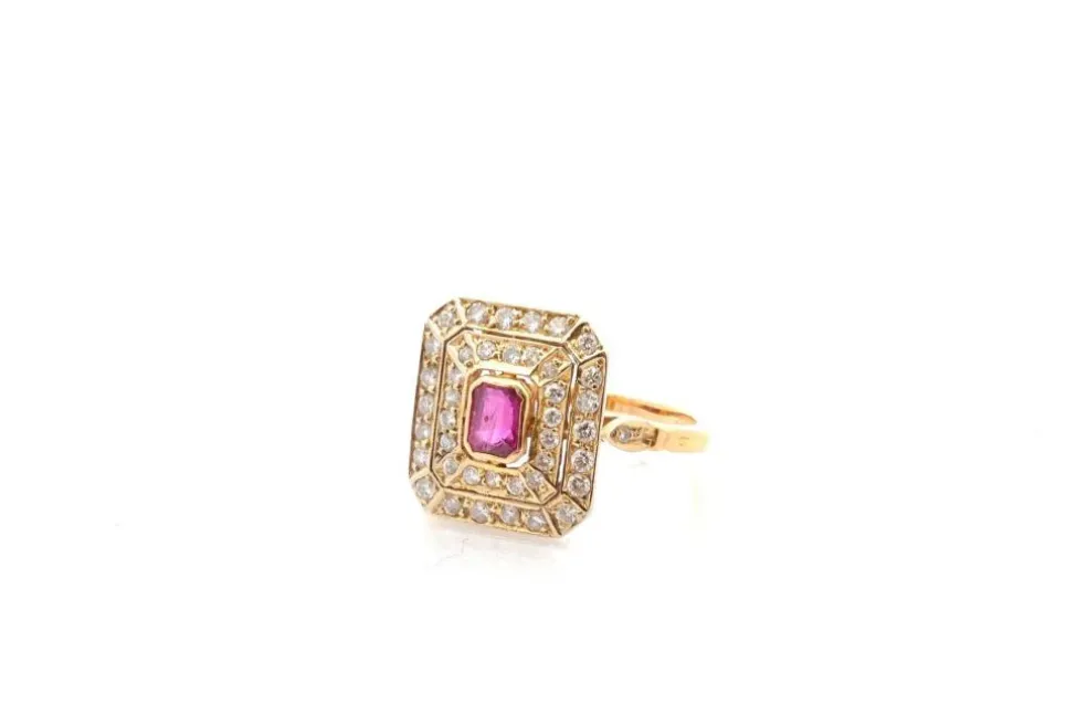 Bague vintage rubis et diamants en or 18k