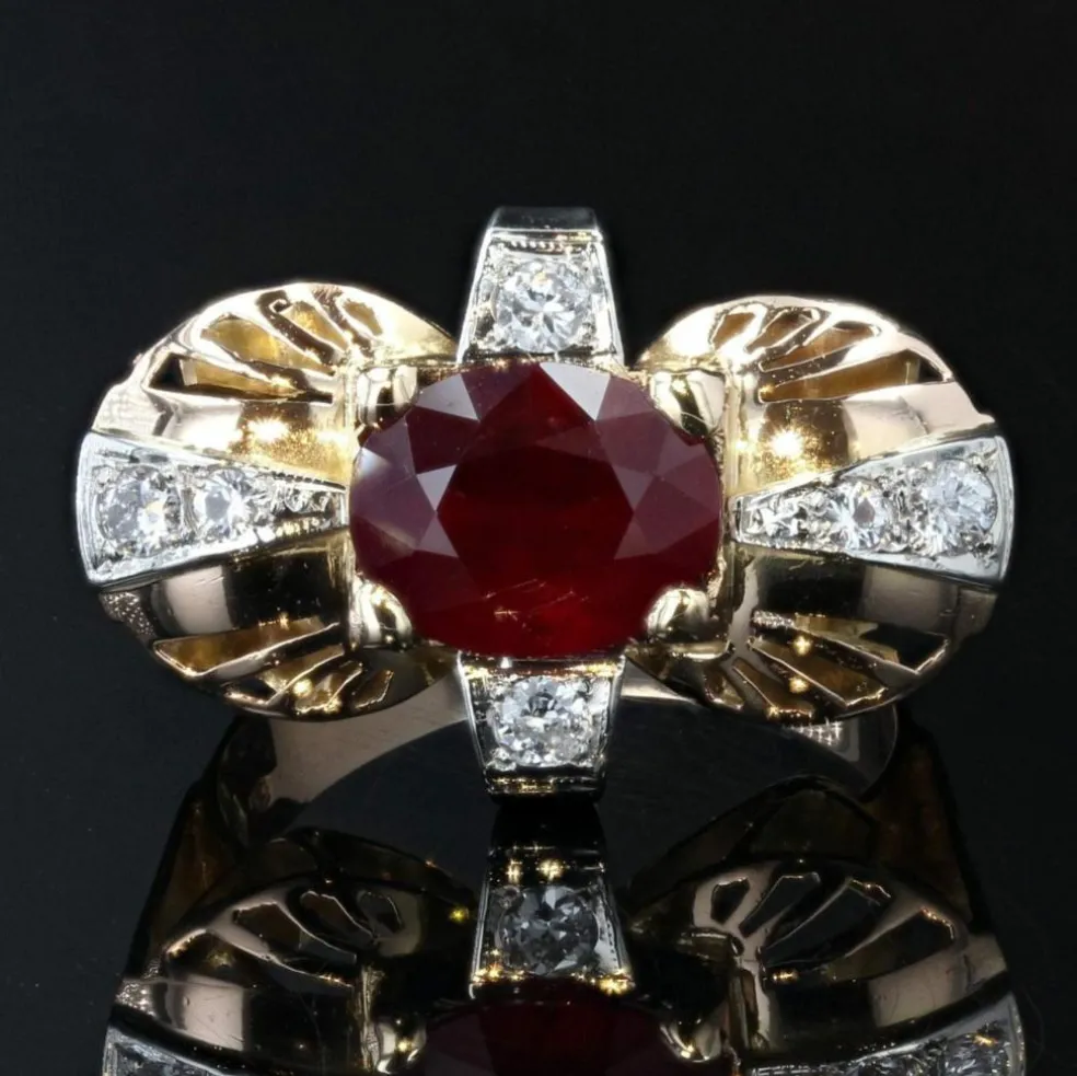 Bague vintage rubis et diamants