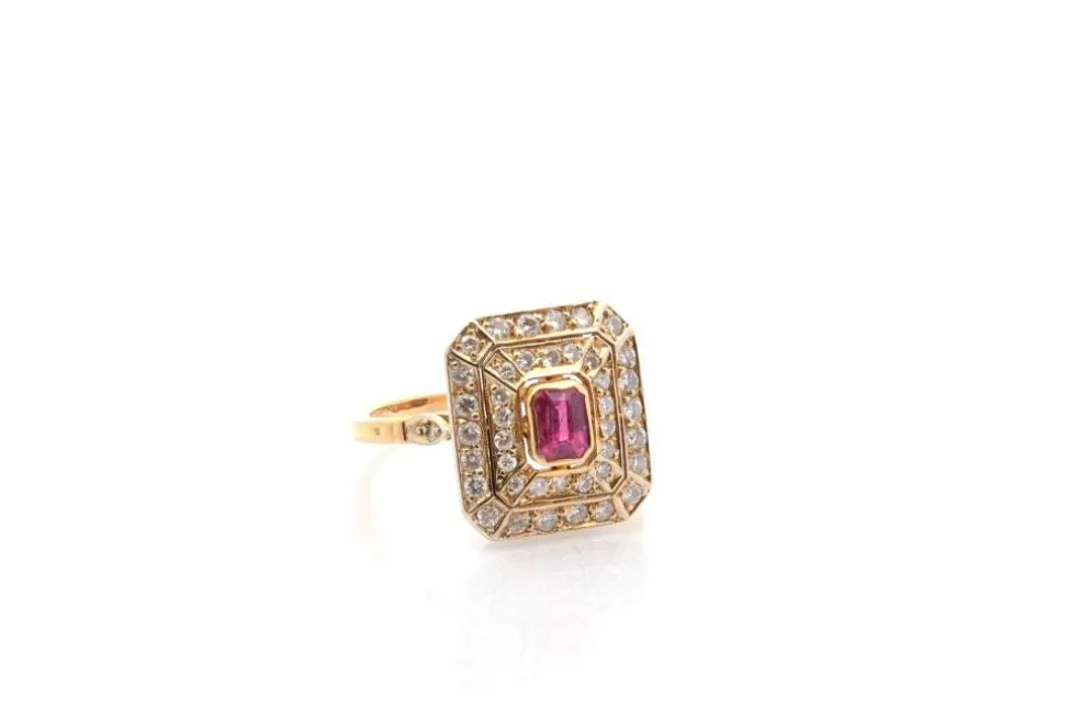 Bague vintage rubis et diamants en or 18k