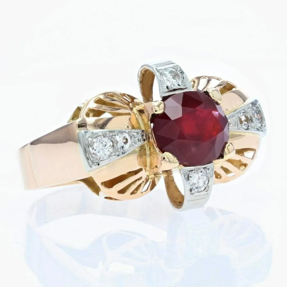 Bague vintage rubis et diamants