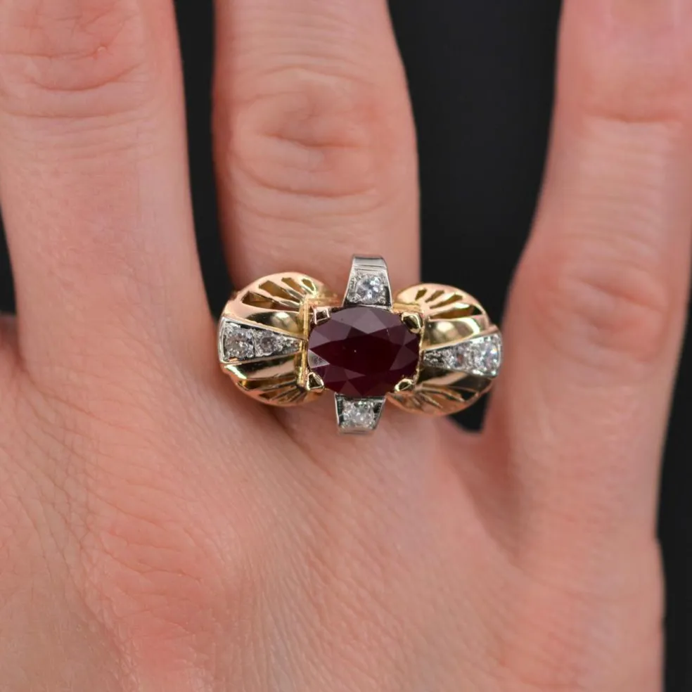 Bague vintage rubis et diamants