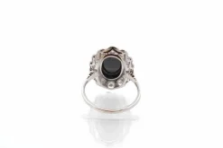 Bague vintage saphir cabochon et diamants en platine