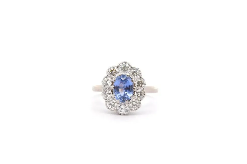 Bague vintage saphir de Ceylan diamants
