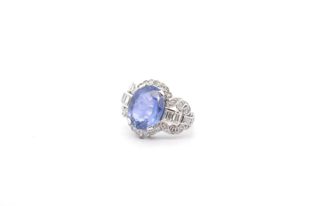 Bague vintage saphir de 6,51cts et diamants