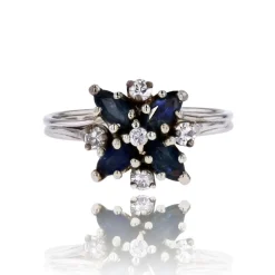 Bague vintage saphir diamants flocon