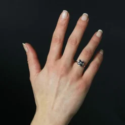 Bague vintage saphir diamants flocon