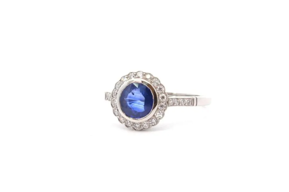 Bague vintage saphir et diamants en platine