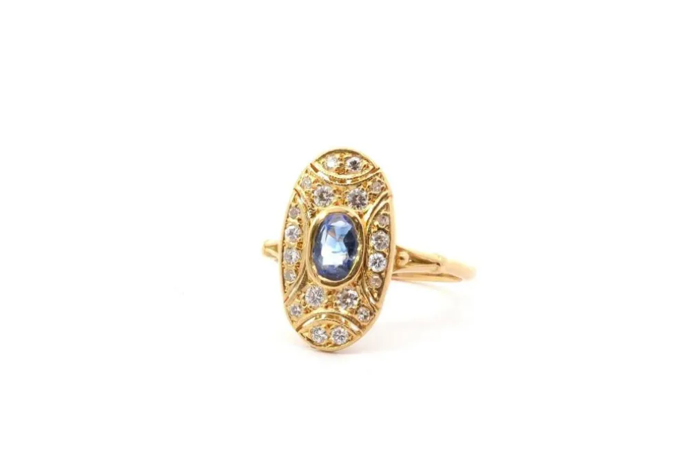 Bague vintage saphir et diamants en or jaune