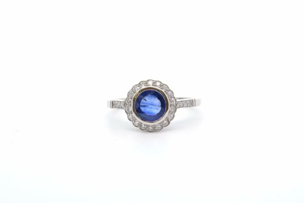 Bague vintage saphir et diamants en platine