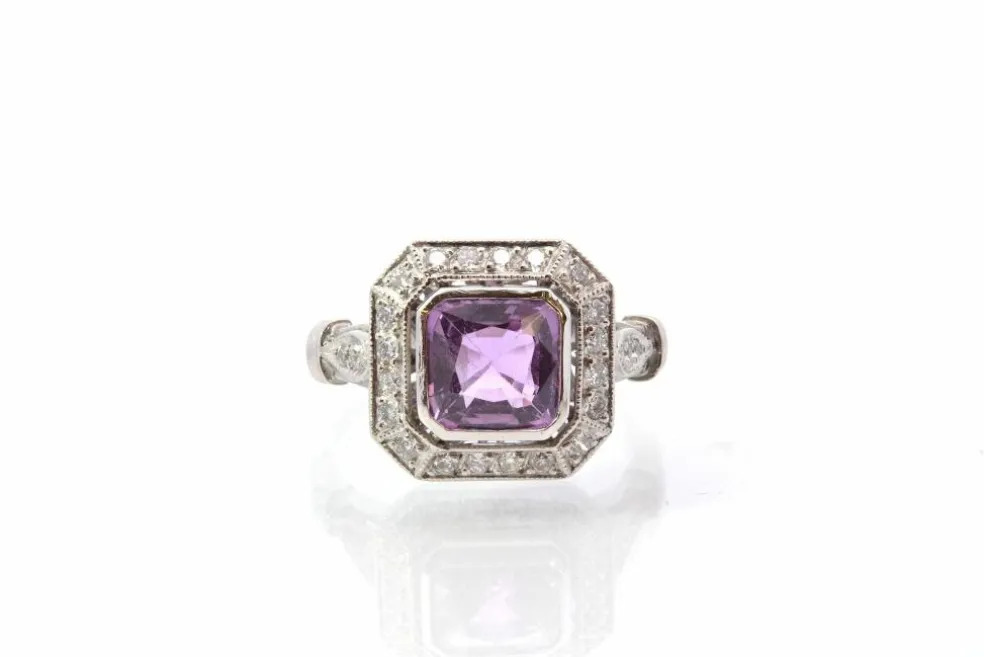 Bague vintage saphir et diamants en platine