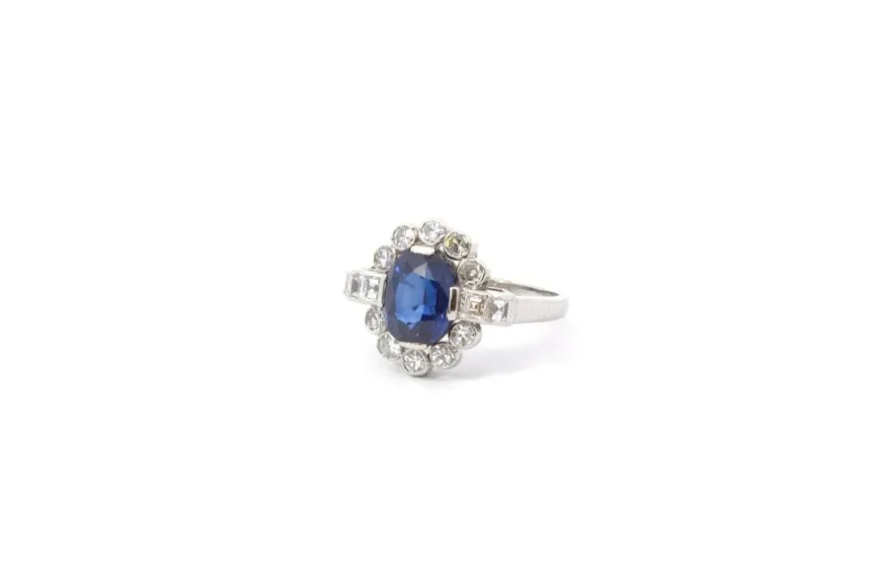 Bague vintage saphir et diamants en platine