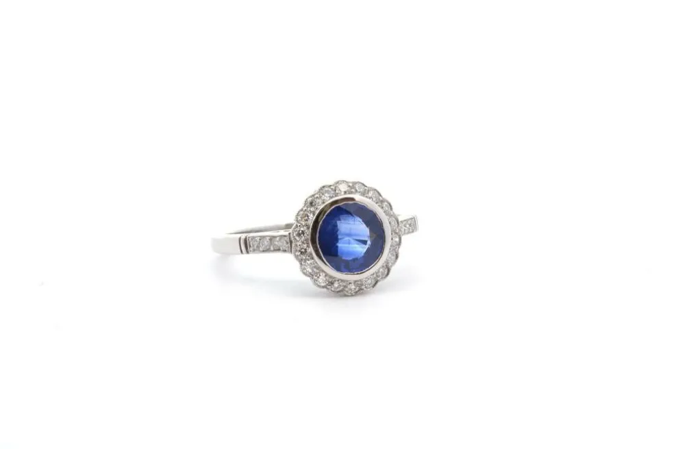 Bague vintage saphir et diamants en platine