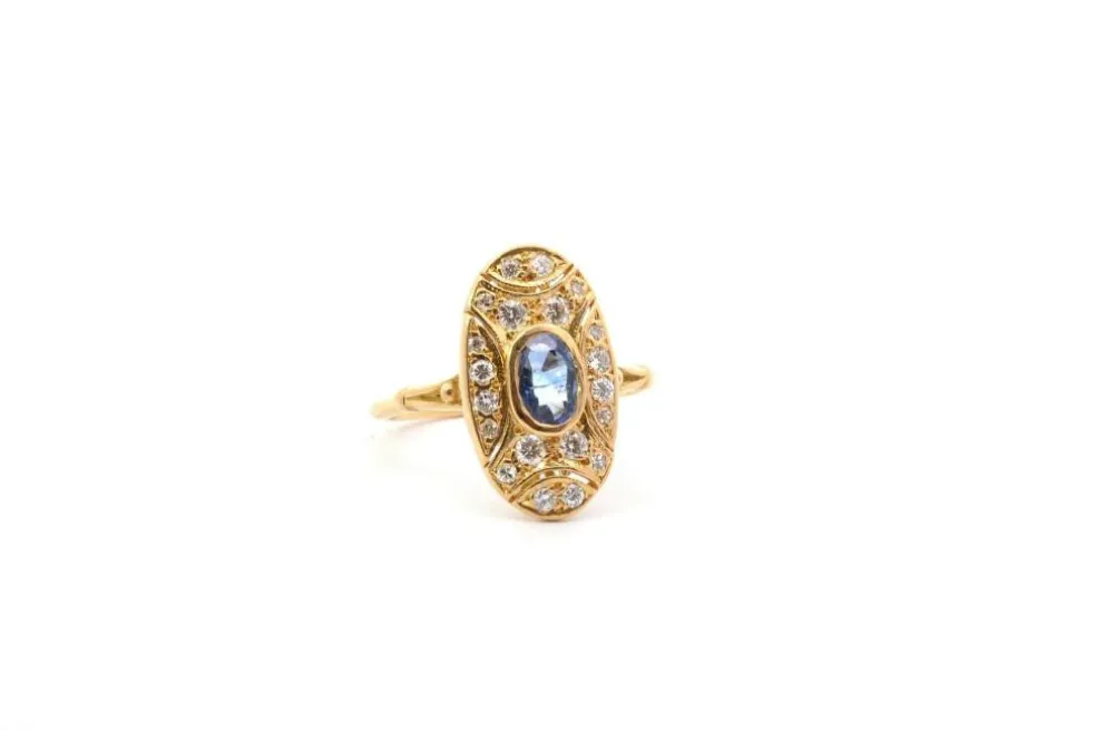 Bague vintage saphir et diamants en or jaune