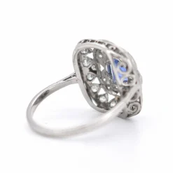 Bague Vintage Saphir et Diamants, Style Art Déco