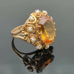 Bague vintage saphir orange perles