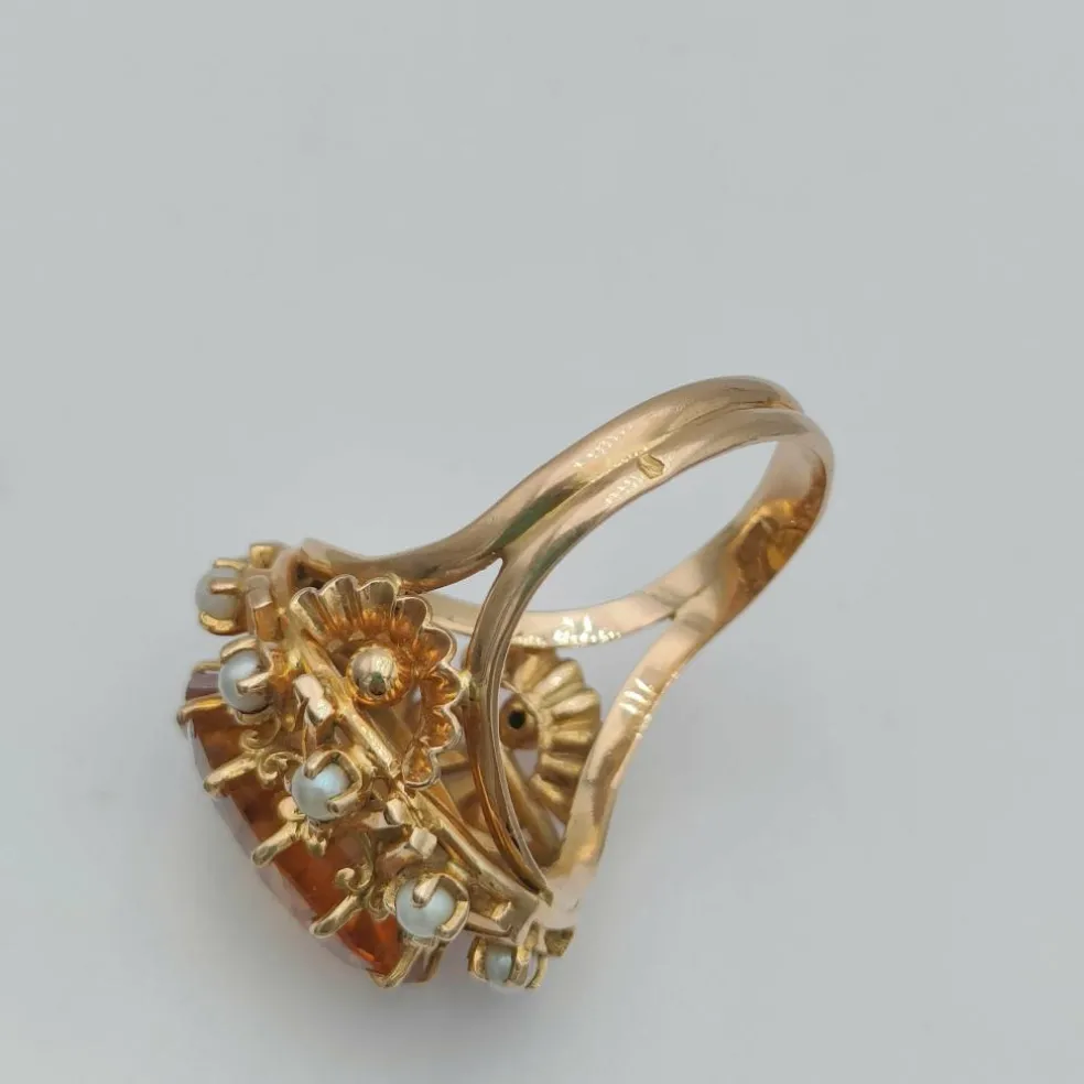 Bague vintage saphir orange perles