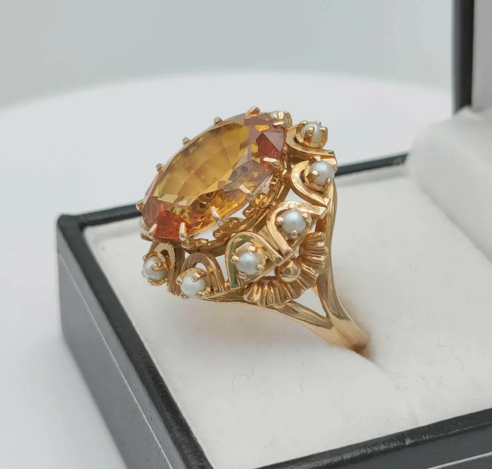 Bague vintage saphir orange perles