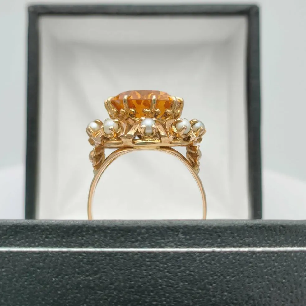 Bague vintage saphir orange perles