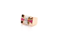 Bague vintage tank diamants et rubis