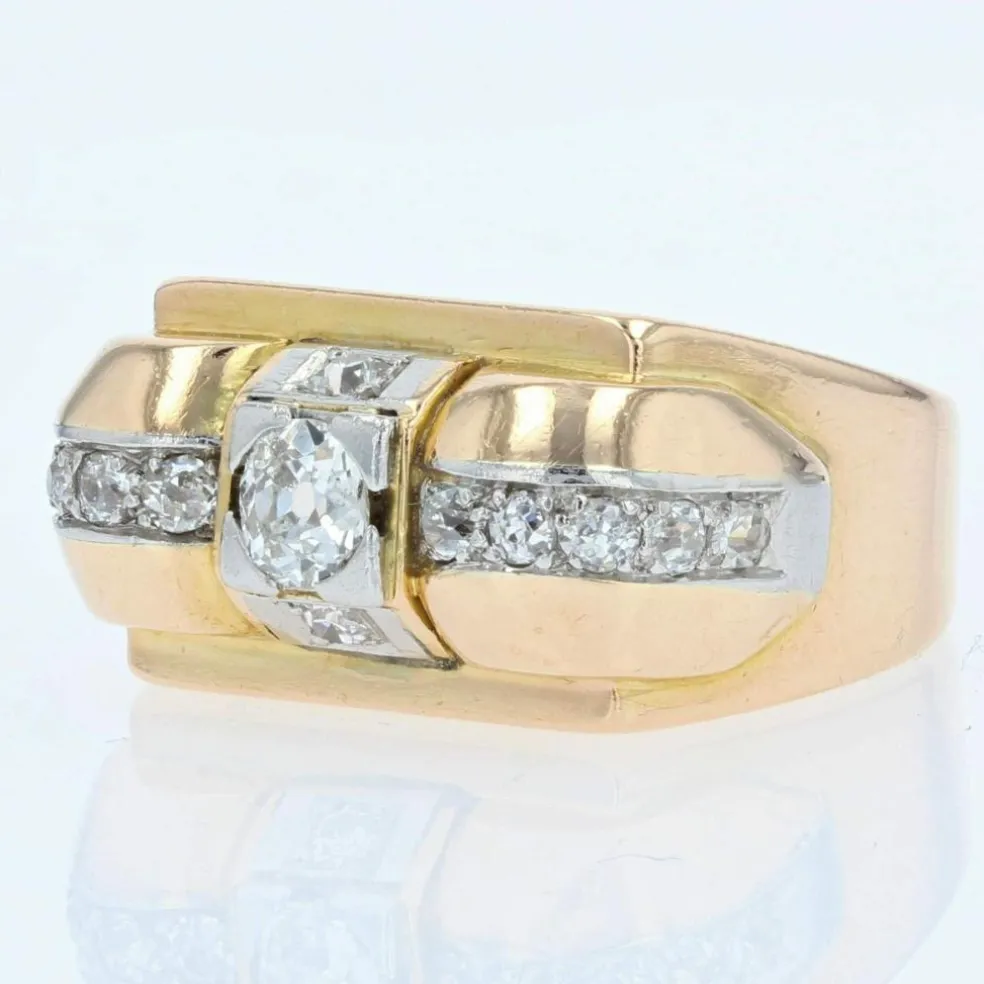Bague vintage tank or jaune diamants
