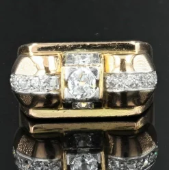 Bague vintage tank or jaune diamants