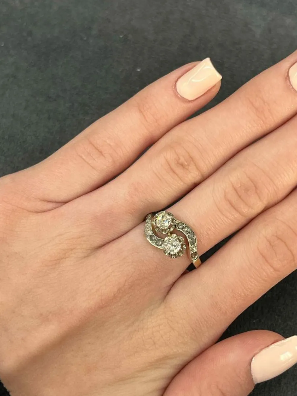 Bague vintage Toi & Moi or et diamants