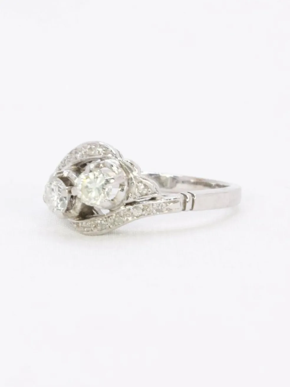 Bague vintage toi et moi or blanc diamants