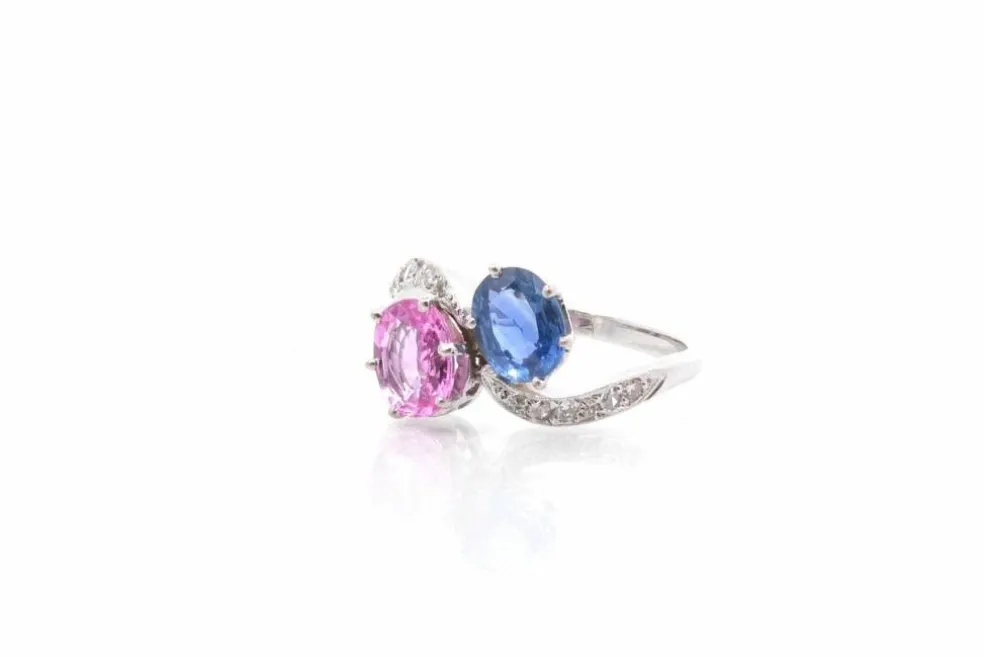 Bague vintage toi et moi saphirs et diamants en platine