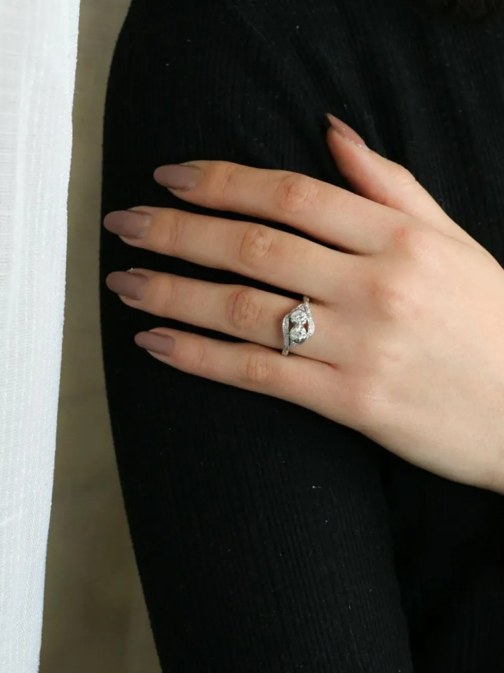Bague vintage toi et moi or blanc diamants