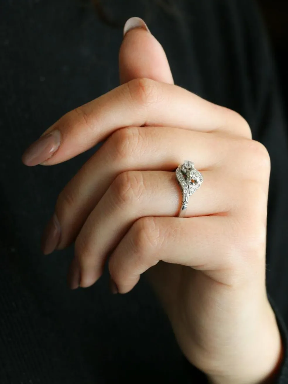 Bague vintage toi et moi or blanc diamants