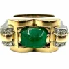Bague vintage vers 1950 or jaune, émeraude et diamants